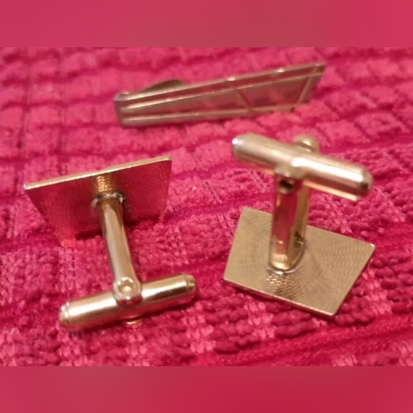 Vintage silver plated Anson cufflink and tie bar set - Picture 4 of 5